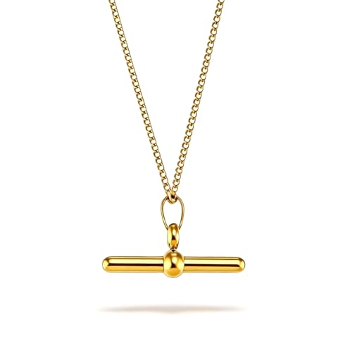 Gold T Bar Necklace for Women Toggle Bar Pendant Layered Chain Necklace Minimalist Gold Jewelry for Daily Outfits - color: A:gold t bar necklace