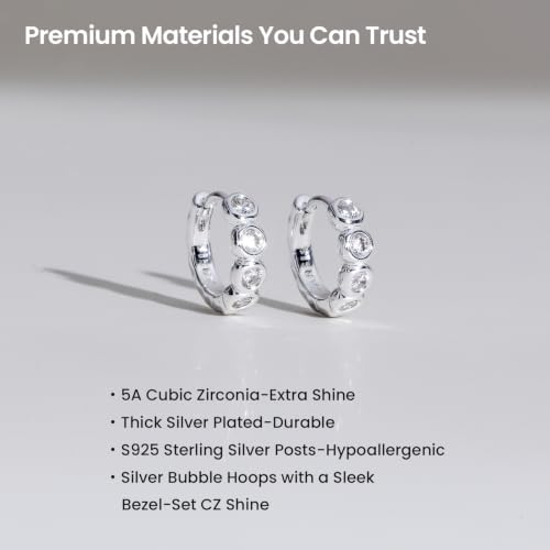 ARSIS Bubble Huggie Hoop Earrings for Women with Cubic Zirconia, Platinum/18K Gold Plated Bezel Hoop Earrings with Opal, Hypoallergenic Lightweight Jewelry, Clear/Ruby/Emerald Green/Aqua/Sapphire/Pink - color: Crystal Clear-Silver
