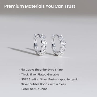 ARSIS Bubble Huggie Hoop Earrings for Women with Cubic Zirconia, Platinum/18K Gold Plated Bezel Hoop Earrings with Opal, Hypoallergenic Lightweight Jewelry, Clear/Ruby/Emerald Green/Aqua/Sapphire/Pink - color: Crystal Clear-Silver