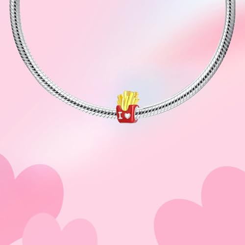 Bible Family Mom Wife Love Heart Dangle Charm 925 Sterling Silver Charms fits Bracelets and Necklace Pendant Bead Charms Jewelry Present for Women Family Friends - style: I Love French Fries Charm
