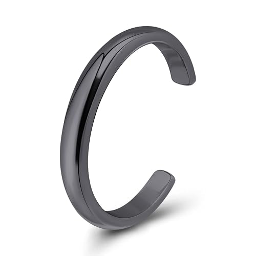 Hoops & Loops 925 Sterling Silver Open Toe Ring for Women & Men, Minimalist Adjustable Band, Tarnish Resistant, Hypoallergenic, Silver, Gold, Rose Gold, Black - color: Black