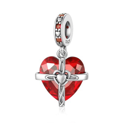 Birthstone Charm, 925 Sterling Silve Heart Dangle Charms for Pandora Bracelets, Ladies Birthday Gift - style: A-January
