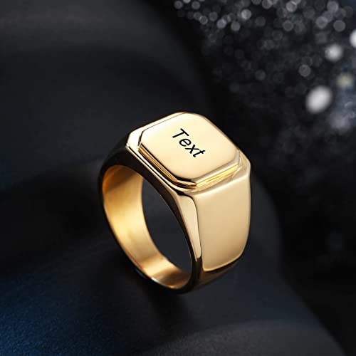 Initial Ring Letter Signet Ring for Men Women Personalized Name Engraved Stainless Steel Fashion Jewelry Wedding Couples Father Day Gift with Ring Size Adjusters - color: C3: Gold (Text)