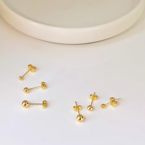 IMBOS Pearl Earrings 14k Gold Plated Daisy Flower Stud Earrings for Women Ball Stud Flat Back Earring Hypoallergenic Statement Earring Trendy Jewelry Gift for Women - color: Gold-Ball 3,4,5