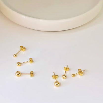 IMBOS Pearl Earrings 14k Gold Plated Daisy Flower Stud Earrings for Women Ball Stud Flat Back Earring Hypoallergenic Statement Earring Trendy Jewelry Gift for Women - color: Gold-Ball 3,4,5