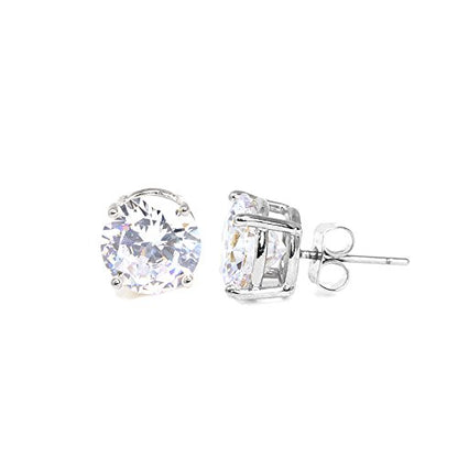 Stainless Steel Round Cut Cubic Zirconia Stud Earrings With Clear Case - Gold, Silver (3mm~12mm) - color: 7mm-Silver