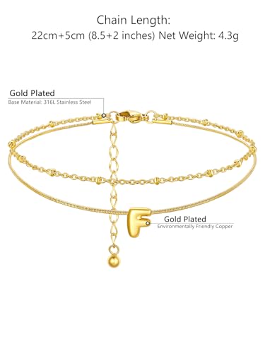 ChainsProMax Initial Ankle Bracelets for Women, Waterproof Anklets Bracelet Adjustable Summer Beach Women Foot Jewelry, Stainless Steel/Gold Plated-Send Gift Box/Letter A-Z - color: Gold Plated-F