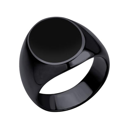 555Jewelry Stainless Steel High Polish Plain Oval Black Onyx Signet Ring for Men - color: Black