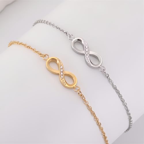 1 Pcs Infinity Bracelet 19+4 CM Adjustable Chain Link Anklet Stainless Steel Jewelry Dainty Ankle Bracelets for Women Ladies - color: Gold