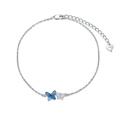 925 Sterling Silver Anklet Foot Bracelet with Crystal from Austria, Anklet Jewelry Gifts for Women 11 Inch Adjustable - style: C-Butterfly