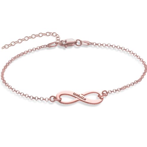 Personalized Infinity Bracelet - Choose Your Style - Sterling Silver, Solid Gold or Plated - Rolo Chain - color: 18K Rose Gold Plated Silver, size: 1 Name Bracelet