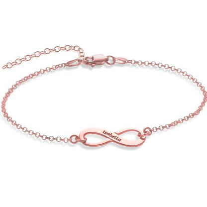Personalized Infinity Bracelet - Choose Your Style - Sterling Silver, Solid Gold or Plated - Rolo Chain - color: 18K Rose Gold Plated Silver, size: 1 Name Bracelet