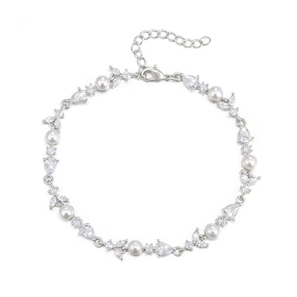 EVER FAITH Gorgeous Cubic Zirconia Pearl Wedding Link Bracelet for Bride | Marquise Teardrop Crystal Bridal Prom Jewelry, for Women Bridesmaids - style: Drop_Clear Silver-Tone