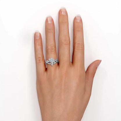Center 1 CT Round Cut Floral Moissanite Wedding Rings Sets for Women Leaf and Vine Art Deco Engagement Ring Sets in S925 Sterling Silver 10K 14K 18K Gold with Text Engraving - color: Style C