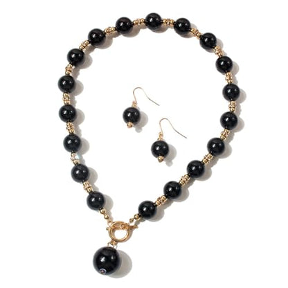 XAM 2PCS/set Large Simulated Pearl Necklace and Stud Earring for Women Brides Chunky Pearl Retro Costume Necklace Set Statement Wedding Jewelry 1920s Costume Jewelry Set - color: Black