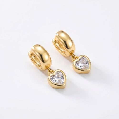 NIXMAX Trendy Gold Dangle Earrings for Women, Chunky Statement CZ Hoops | Bezel-Set Cubic Zirconia Charm, 14K Gold Plated, Lightweight Hypoallergenic Jewelry, Fashion Accessories, Gifts for Women - color: Gold-Chunky heart hoops