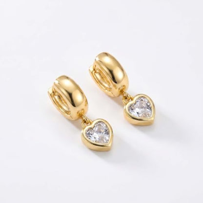 NIXMAX Trendy Gold Dangle Earrings for Women, Chunky Statement CZ Hoops | Bezel-Set Cubic Zirconia Charm, 14K Gold Plated, Lightweight Hypoallergenic Jewelry, Fashion Accessories, Gifts for Women - color: Gold-Chunky heart hoops