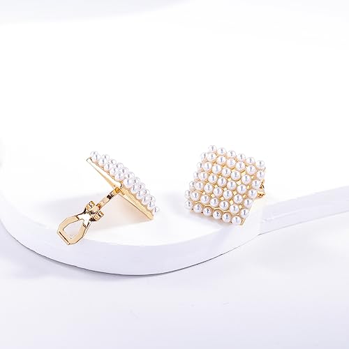 YOQUCOL Simulated Pearl Flower-Cluster Shape Clip On Stud Earrings Non Pierced Ear Earrings for Women - color: Diamond-shaped