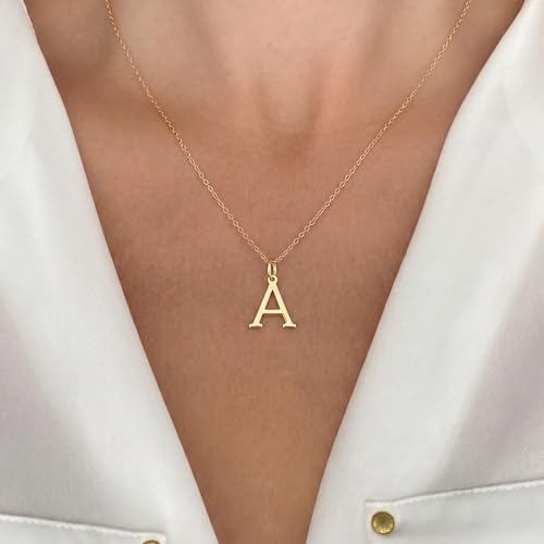 14K Solid Gold Initial Letter Charm Pendant for Women - Personalized Block Letter Add On Charm (A to Z All Letters) - color: A