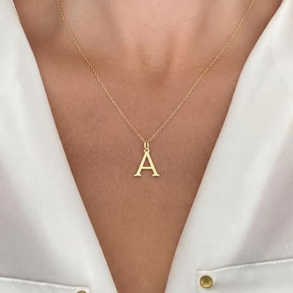14K Solid Gold Initial Letter Charm Pendant for Women - Personalized Block Letter Add On Charm (A to Z All Letters) - color: A