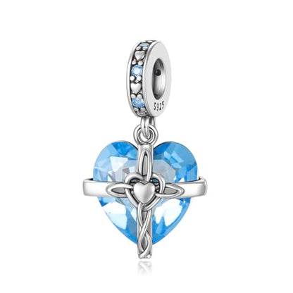 Birthstone Charms 925 Sterling Silver Heart Charms for Bracelets and Necklaces Birthday Day Christmas Gifts For Women - color: C-March