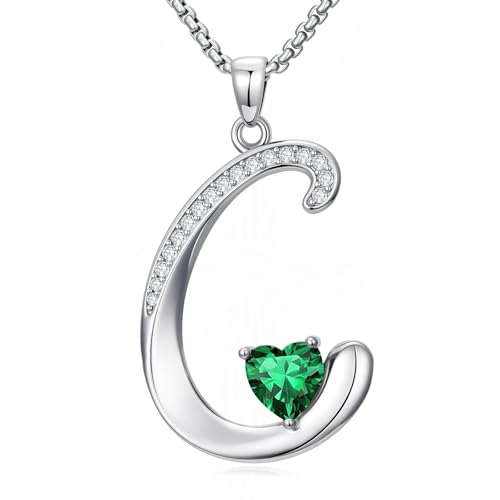 A to Z Initial Birthstone Pendant Necklaces Name Jewelry for Women | 18K White Gold Plated Personalized Alphabet Jewelry Anniversary Christmas Birthday Gifts for Wife Her Daughter Girlfriend - color: C Initial-05-May