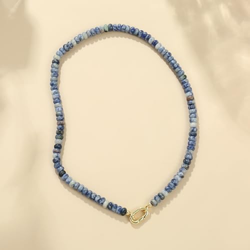 CONRAN KREMIX Colorful Stone Beaded Necklace for Women,Natural Gemstone Bead Choker Necklaces Boho Summer Beach Layering Necklace Jewelry Gift for Women - color: Blue & White