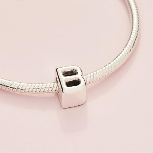 Pandora Alphabet Charm - Compatible Moments - Gift for Her - Made with Sterling Silver - with Gift Box - style: Letter B