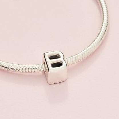 Pandora Alphabet Charm - Compatible Moments - Gift for Her - Made with Sterling Silver - with Gift Box - style: Letter B