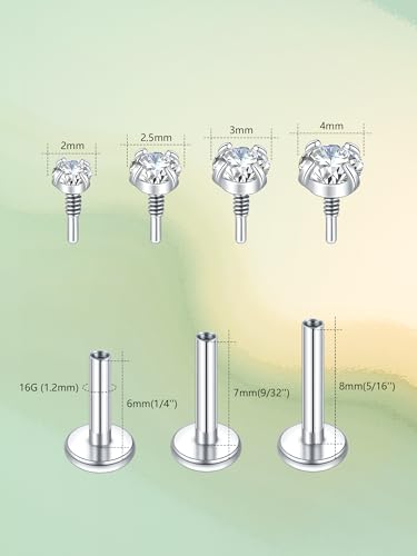 Oveta 16G 18G Flat Back Studs Earrings for Tragus Cartilage Piercing Jewelry, Surgical Steel Nose Rings Hoops 6/8/10mm, Silver/Gold - color: Silver, size: 16g*6/7/8mm bar