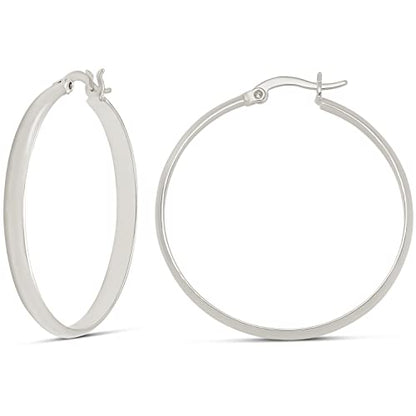 Amazon Essentials 14K Gold or Sterling Silver Plated Polished Dome Hoop - color: Silver, size: 35 mm