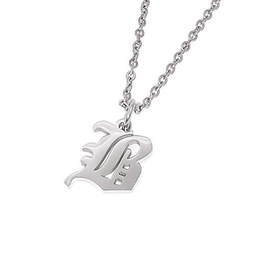 Old English Initial Alphabet Letter Necklace - style: B-Silver
