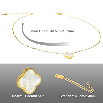 Four Leaf Clover Necklace 18K Gold Plated Necklaces for Women Lucky Flower Pendant Adjustable Link Chain Stainless Steel Dainty Trendy Simple Jewelry Gifts for Women - color: 1G-Single Red+White