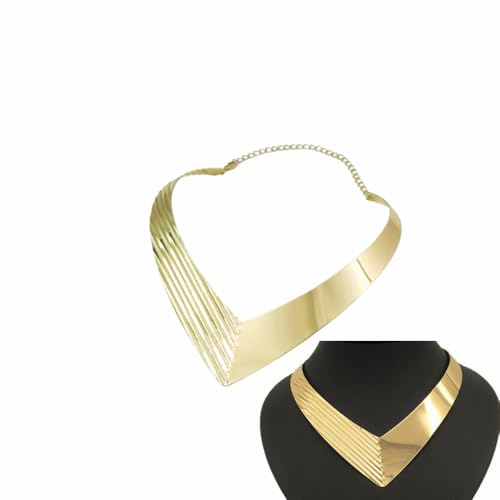 High Polished Stainless Steel Collar Necklace, Heart Shape Love Choker for Women Statement Jewelry (Gold)
