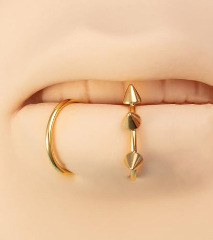 QWALIT Fake Nose Ring Fake Lip Piercing Fake Lip Ring Fake Nose Ring Hoop Fake Snake Bites Fake Lip Piercings Faux Lip Rings Fake Nose Piercing Clip on Nose Ring Spring - color: D3-2 styles-silver/gold
