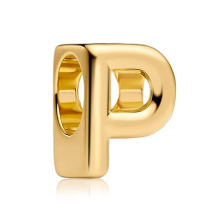 Gold Letter Charms A-Z for Bracelets 925 Sterling Silver Alphabet Initial Charms Beads Jewelry Gifts for Women - color: P