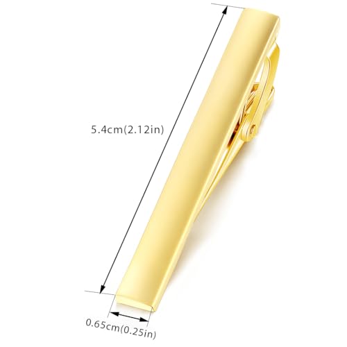 HONEY BEAR 2.12" Standard Tie Clip Bar 3-Piece Set for Men Wedding Business | Classic Minimalist, Steel-Plated Copper Base, Gift-Boxed, Thickened, Rounded Corners, Easy to Slide On, No Snag or Wrinkle - style: Matte Gold without box