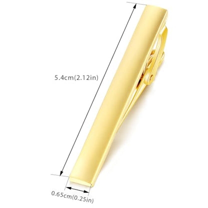 HONEY BEAR 2.12" Standard Tie Clip Bar 3-Piece Set for Men Wedding Business | Classic Minimalist, Steel-Plated Copper Base, Gift-Boxed, Thickened, Rounded Corners, Easy to Slide On, No Snag or Wrinkle - style: Matte Gold without box