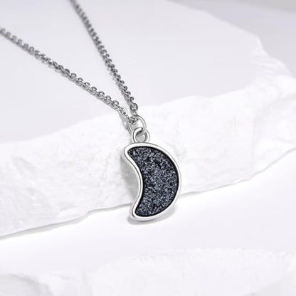 Adabele Natural Druzy Necklace Small Tiny Moon Gemstone Pendant 18 inch Sparkly Agate Stone Crystal Women Jewelry Tarnish Resistant Stainless Steel/Gold Plated Chain - color: Hematite black druzy - stainless steel
