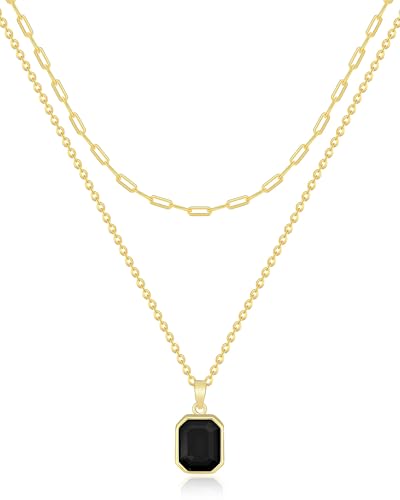 Gold Layered Necklaces for Women, 18k Gold Plated Crystal Necklace Paperclip Choker Emerald Green Jewelry for Women Gifts - color: Black Necklace