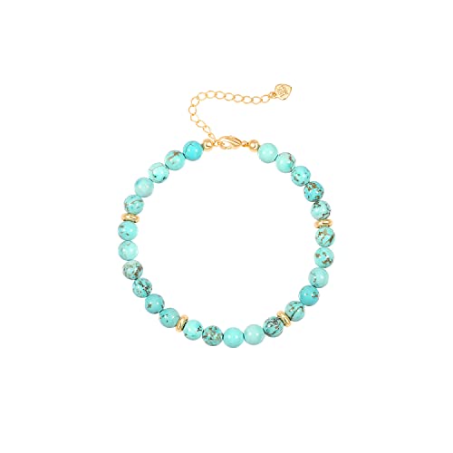 POTESSA Healing Stone Beaded Bracelets for Women Semi-Precious Gemstones Bracelets Pearl Beaded Bracelet Adjustable Strand Bracelets 6MM - color: Turquoise
