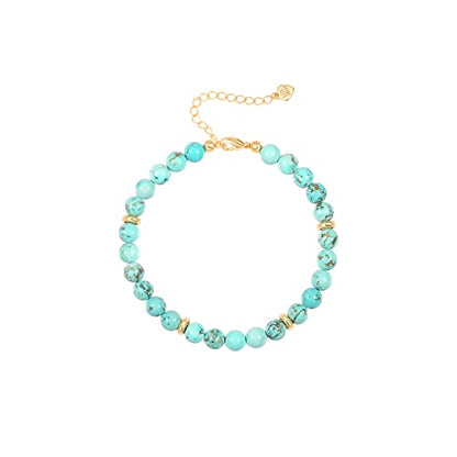 POTESSA Healing Stone Beaded Bracelets for Women Semi-Precious Gemstones Bracelets Pearl Beaded Bracelet Adjustable Strand Bracelets 6MM - color: Turquoise
