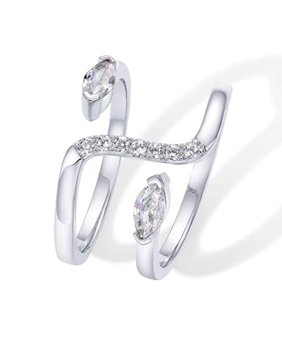 PAVOI 14K Gold Plated Cubic Zirconia Bypass Open Band Stackable Ring for Women | CZ Statement Eternity Rings - color: White Gold, size: 8, style: Bypass