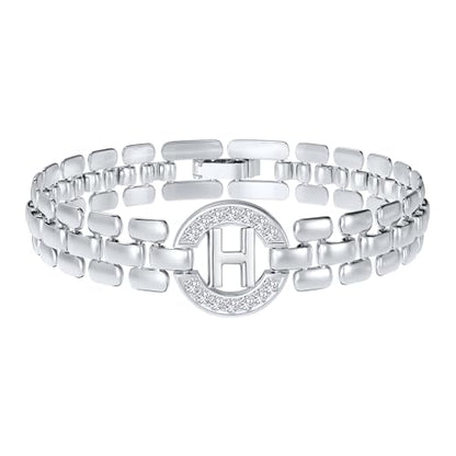 WEDDINEN Initial Bracelets for Women, 14K Gold Plated Letter A-Z Bracelets with Diamonds,Thick Chain Bracelet for Women trendy Jewelry Gifts - color: Silver-H