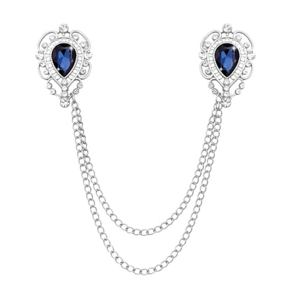 Teardrop Rhinestone Brooch Mens Lapel Pins for Shirt Collar Hanging Chain Brooch Suit Pin Crystal Rhinestone Lapel Pins for Men - color: Blue-J