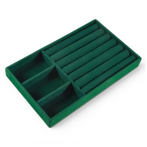 Jewelry Box Insert Organizer for Drawer Stackable Velvet Trays 8.3 x 4.9in | Jewelry Drawer Inserts, Ring Earring Stud Necklace Holder Display Storage Case(Green) - color: Green