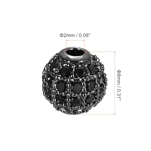 Uxcell Round Charm Rhinestone Beads, 8Pcs 8mm - Brass, Zircon for DIY Bracelets (Black - Metallic Black) - color: Metallic Black, size: 8mm