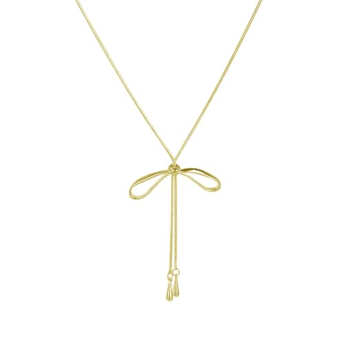 FUTIMELY Dainty Long Gold Necklace for Women,Thin Herringbone Chain Necklace,Long Lariat Necklace Body Jewelry - color: Bow Gold