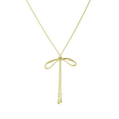 FUTIMELY Dainty Long Gold Necklace for Women,Thin Herringbone Chain Necklace,Long Lariat Necklace Body Jewelry - color: Bow Gold