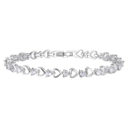 Tennis Bracelet for Women - 14K Gold Plated Heart Cubic Zirconia Bracelet, Dainty Trendy Anniversary Birthday Christmas Jewelry Gift for Her - color: White Gold (6.3-6.8 Inches)